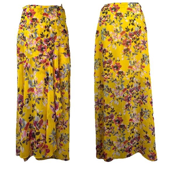 French Connection Yellow Floral Print Maxi True Wrap skirt Size US8, summer - Picture 1 of 8